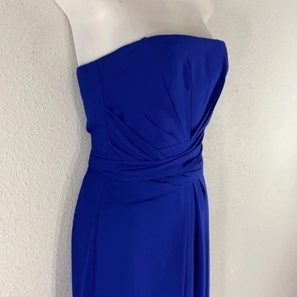 BCBGMaxazria Whitley blue pleated strapless gown 0 AF28